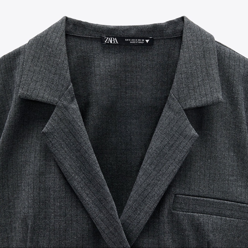 Zara Cropped Pinstripe Button Blazer Shirt Small - Picture 7 of 16